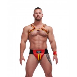Mister B Leather Circuit Jockstrap Red Yellow sospensorio in leather pelle con zip