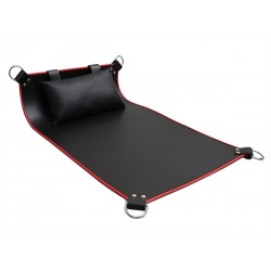 Mister B Four Point Leather Sling Red Piping sling con cuscino leather in pelle nero e bordino rosso