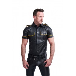 Mister B Leather Police Shirt Short Sleeves Yellow Piping camicia stile polizia in pelle