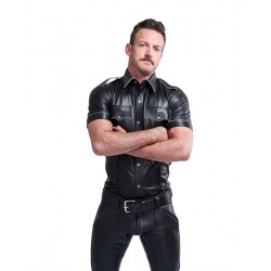 Mister B Leather Police Shirt Short Sleeves White Piping camicia stile polizia in pelle