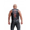 Mister B Leather Muscle Vest Fist Black Red gilet in leather pelle