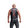 Mister B Leather Muscle Vest Fist Black Red gilet in leather pelle