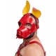 Mister B Leather Circuit Shaggy Dog Hood Red Yellow testa di cane maschera in pelle