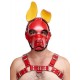 Mister B Leather Circuit Shaggy Dog Hood Red Yellow testa di cane maschera in pelle