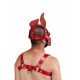 Mister B Leather Circuit Shaggy Dog Hood Red Yellow testa di cane maschera in pelle