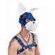 Mister B Leather Circuit Shaggy Dog Hood Blue White testa di cane maschera in pelle