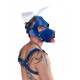 Mister B Leather Circuit Shaggy Dog Hood Blue White testa di cane maschera in pelle