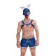 Mister B Leather Circuit Shaggy Dog Hood Blue White testa di cane maschera in pelle