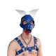 Mister B Leather Circuit Shaggy Dog Hood Blue White testa di cane maschera in pelle