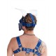 Mister B Leather Circuit Shaggy Dog Hood Blue White testa di cane maschera in pelle