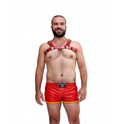 Mister B Leather Chest Harness Saddle Leather Red in leather pelle