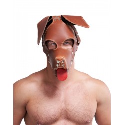 Mister B Leather Floppy Dog Hood Stitched Brown testa di cane maschera in pelle