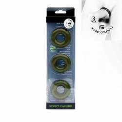 Sport Fucker Chubby Rubber Cockring Army Green 3 cockrings & ballstretcher estensibili