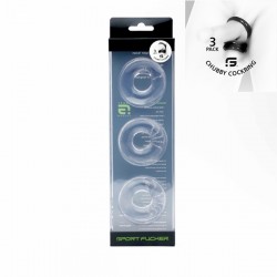 Sport Fucker Chubby Rubber Cockring Clear 3 cockrings & ball stretcher estensibili