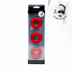 Sport Fucker Chubby Rubber Cockring Red 3 cockrings & ballstretcher estensibili