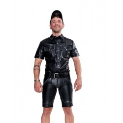 Mister B Leather Police Shirt Short Sleeves Grey Piping camicia police in pelle nero bordini in grigio