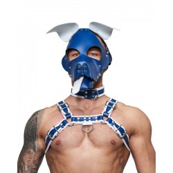 Mister B Leather Circuit Floppy Dog Hood Blue White testa di cane maschera in pelle