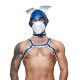 Mister B Leather Circuit Floppy Dog Hood Blue White testa di cane maschera in pelle