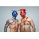Mister B Leather Circuit Floppy Dog Hood Red Yellow testa di cane maschera in pelle