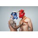 Mister B Leather Circuit Floppy Dog Hood Red Yellow testa di cane maschera in pelle