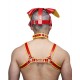Mister B Leather Circuit Floppy Dog Hood Red Yellow testa di cane maschera in pelle