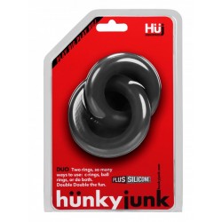 Hünkyjunk Cock & Ball Rings Duo Linked Black cockring ballstretcher anello per il pene in Silicone e TPR estensibile