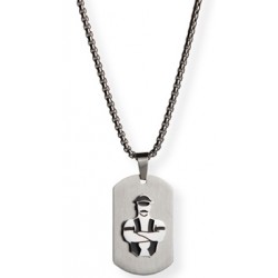 Master of the House Dog Tag Stainless Steel Brushed collana con pendente leather