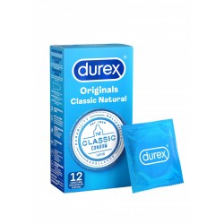 DUREX Classic Natural 12 pz. profilattici preservativi 56 mm. lubrificati con lubrificante a base di silicone