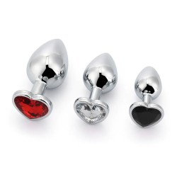 Black Label 3 Size Alu Plug Set With Colored Heart Shaped Stone 3 plug con pietre colorate