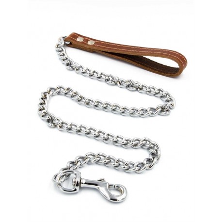 Mister B Dog Leash Chain Brown guinzaglio lungo in catena e pelle