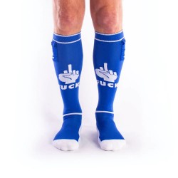 BRUTUS FXXX Party Socks w. Pockets Blue White calzettoni "fuck" con piccolo taschino