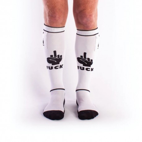 BRUTUS FXXX Party Socks w. Pockets White Black calzettoni "fuck" con piccolo taschino