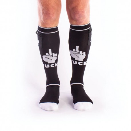BRUTUS FXXX Party Socks w. Pockets Black White calzettoni "fuck" con piccolo taschino