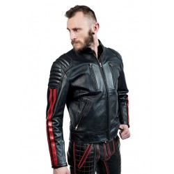 Mister B Biker Jacket Red stripes giubbotto motociclista in leather pelle con righe rosso