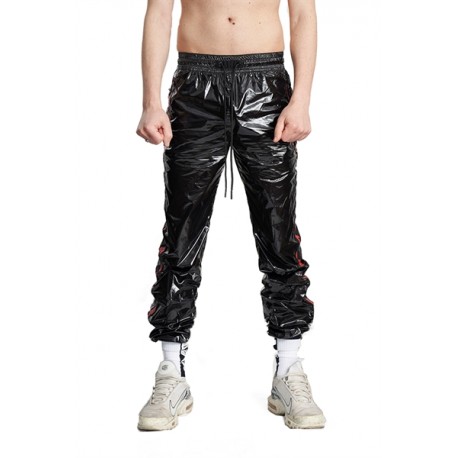 Mister B BEAT Nylon Track Suit Pants Black Red pantaloni tuta