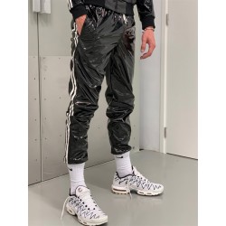 Mr Riegillio PVC Tracksuit Pants White Stripes pantaloni tuta in PVC lucido con righe