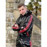Mr Riegillio PVC Tracksuit Jacket Red Stripes giacca tuta con zip in PVC lucido con righe