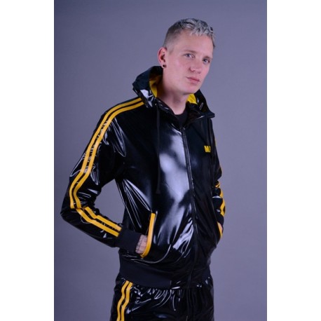 Mr Riegillio PVC Tracksuit Jacket Yellow Stripes giacca tuta con zip in PVC lucido con righe