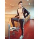 Mr Riegillio PVC Tracksuit Jacket White Stripes giacca tuta con zip in PVC lucido con righe