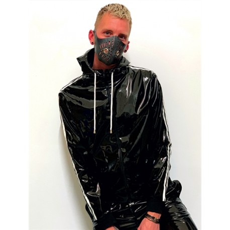 Mr Riegillio PVC Tracksuit Jacket White Stripes giacca tuta con zip in PVC lucido con righe