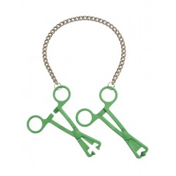 Green Tube Clamps on Chain pinze tortura strizza capezzoli con catenella