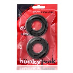 Hunkyjunk Stiffy 2-pack bulge Cockrings Tar Black confezione con 2 cockring in Silicone e TPR