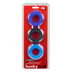 Hunkyjunk Stiffy 3-pack bulge Cockrings Blue Tar Marine confezione con 3 cockring in Silicone e TPR